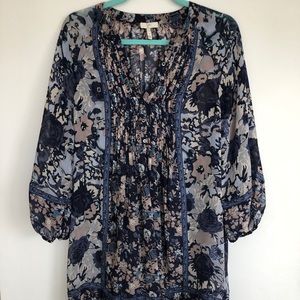 Joie Navy Floral Tunic Dress; Size Medium